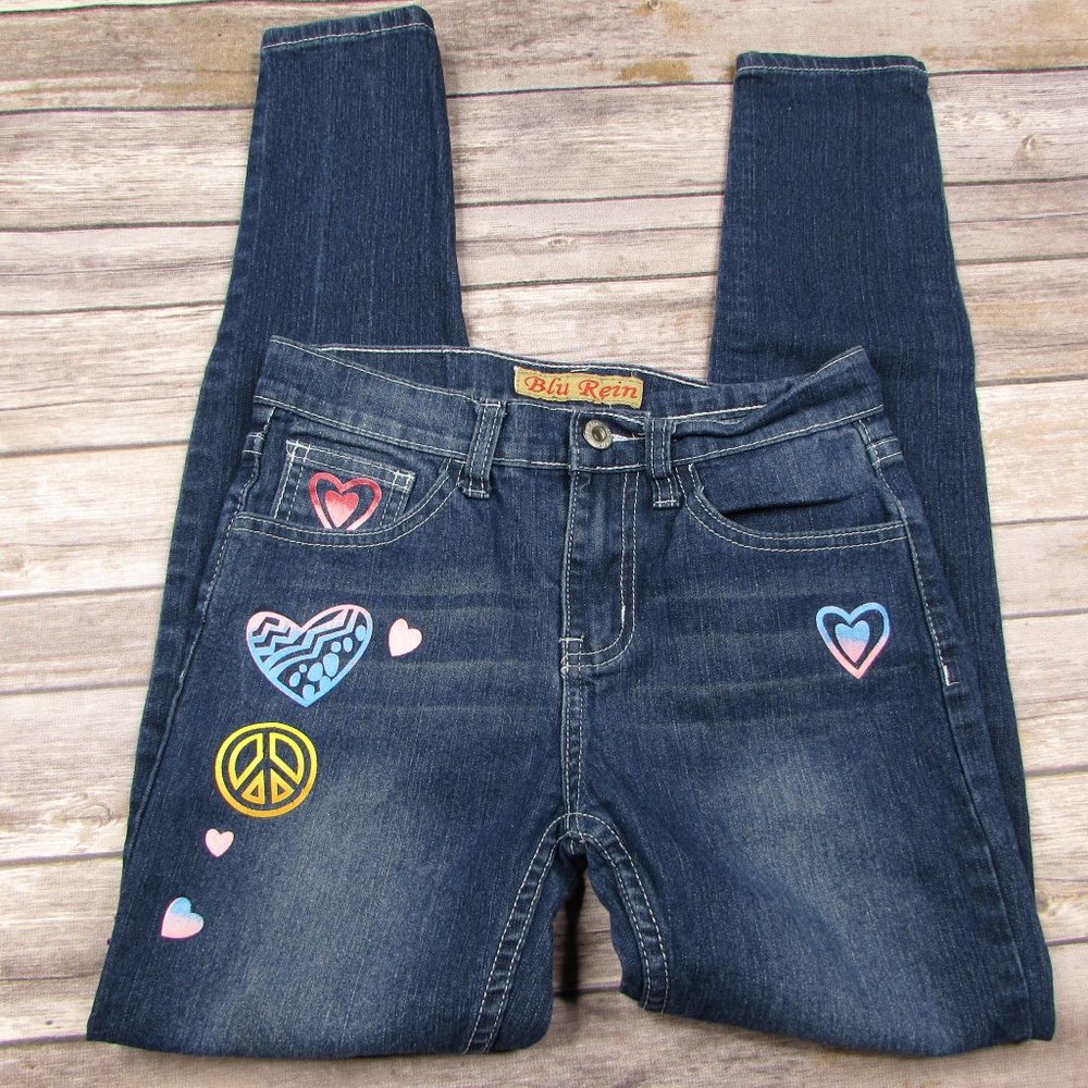 Blu Rein Girls 12 Skinny Jeans Hearts Peace Signs